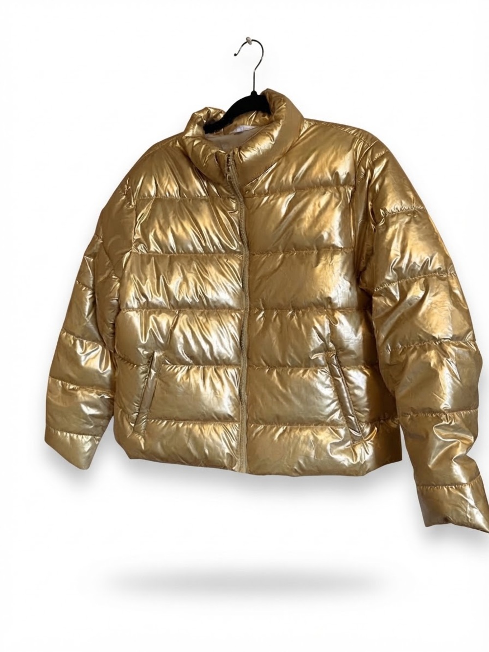 Women’s gold jacket - women’s gold coat - Gold Puffer Jacket - size large